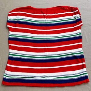 Lauren Ralph Lauren Womens Striped Knit Top XL Red White Blue Linen Cotton Prep